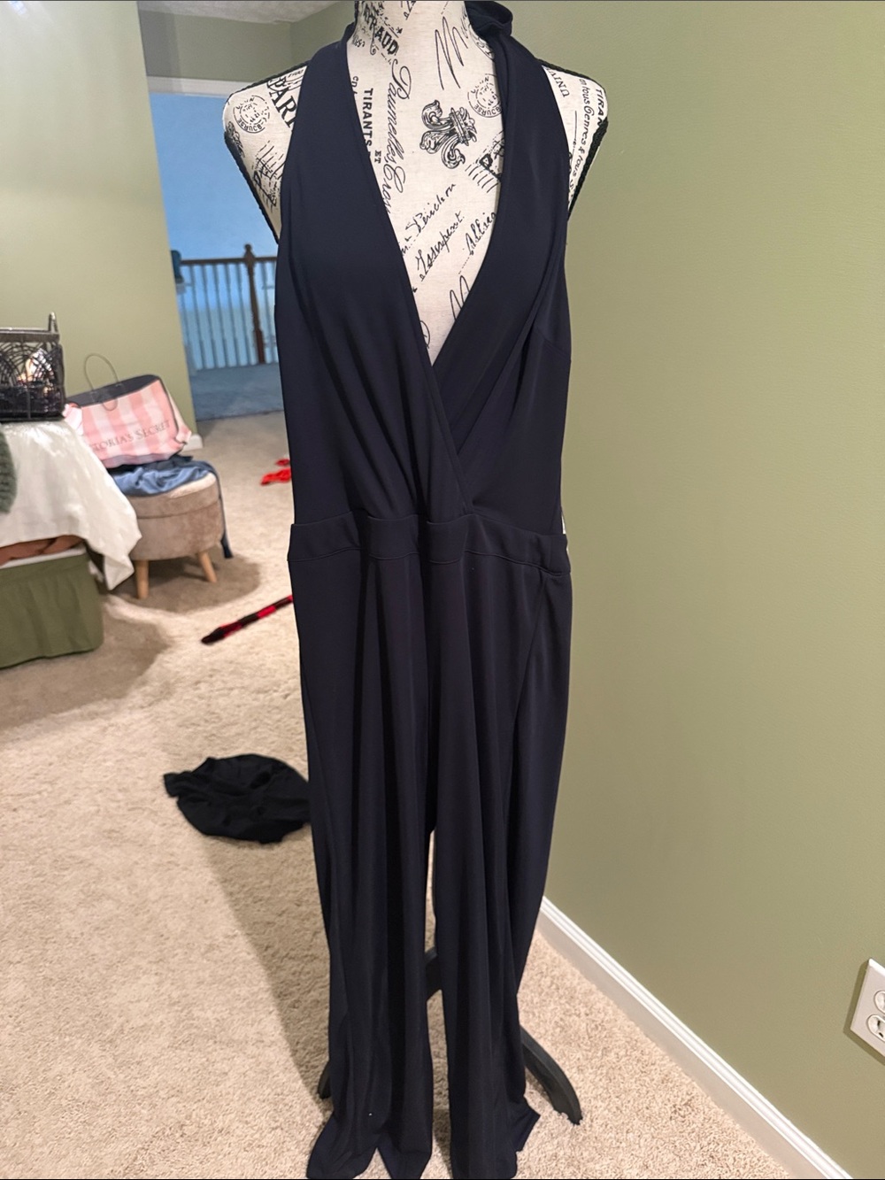 Bailey 44 Black Halter V-Neck Wide-Leg Jumpsuit